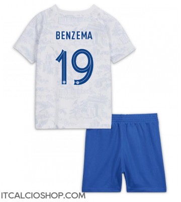 Francia Karim Benzema #19 Seconda Maglia Bambino Mondiali 2022 Manica Corta (+ Pantaloni corti)